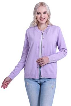 SMILING PINKER Damen Strickjacke Langarm Rundhals Cardigan Mittelschwere Weich Pullover Jacke mit Perle Knopf(Lavendel,XL) von SMILING PINKER