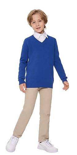 SMILING PINKER Jungen Pullover V-Ausschnitt Uniform Langärmelig Stricken Basic Sweater(Königsblau,8-9 Jahre) von SMILING PINKER