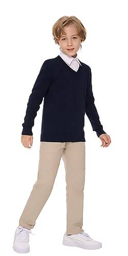 SMILING PINKER Jungen Pullover V-Ausschnitt Uniform Langärmelig Stricken Basic Sweater(Marine,6-7 Jahre) von SMILING PINKER
