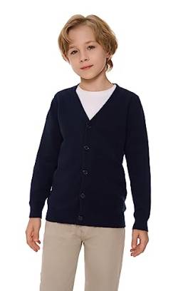 SMILING PINKER Jungen Strickjacke Kinder Baumwolle V-Ausschnitt Cardigan mit Knopfleiste(Leichte Marine,8-9 Jahre) von SMILING PINKER