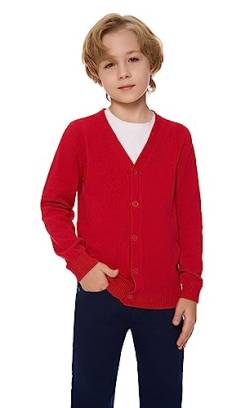 SMILING PINKER Jungen Strickjacke Kinder Baumwolle V-Ausschnitt Cardigan mit Knopfleiste(Rot,13-14 Jahre) von SMILING PINKER