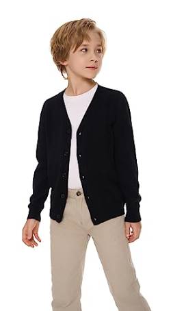 SMILING PINKER Jungen Strickjacke Kinder Baumwolle V-Ausschnitt Cardigan mit Knopfleiste(Schwarz,6-7 Jahre) von SMILING PINKER