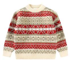 SMILING PINKER Jungen Weihnachtspullover Weihnachtsmann Schneemann Rentier Dicker Strickpullover Kinder Herbst Winter Pulli(Beige,1 Jahr) von SMILING PINKER