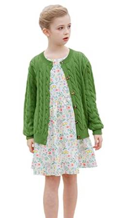 SMILING PINKER Mädchen Aran Strickjacke Jungen Kinder Gestrickt Rundhals Baumwolle Grobe Pullover Jacke mit Knopf(Green,4-5Jahre) von SMILING PINKER