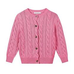 SMILING PINKER Mädchen Aran Strickjacke Jungen Kinder Gestrickt Rundhals Baumwolle Grobe Pullover Jacke mit Knopf(Rosa,4-5Jahre) von SMILING PINKER