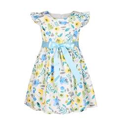 SMILING PINKER Mädchen Kleid Baumwolle Blume Sommer Party Mädchenkleider (3-4 Jahre, Blaue Blume) von SMILING PINKER