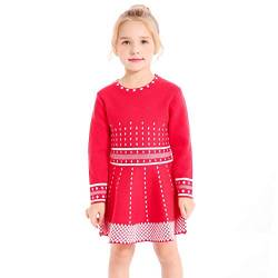 SMILING PINKER Mädchen Kleid Gestricktes Pulloverkleid Langarm A-Linie Winterkleider(9-10 Jahre,Rot) von SMILING PINKER