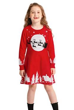 SMILING PINKER Mädchen Kleid Weihnachten Weihnachtsmann Rentier Winter Strickkleid (128, Rot) von SMILING PINKER