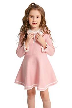 SMILING PINKER Mädchen Kleider Langarm Strickkleid Rüsche Bowknot Pulloverkleid(5-6 Jahre,Rosa) von SMILING PINKER