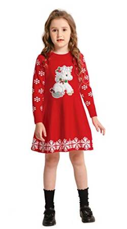 SMILING PINKER Mädchen Kleider Winter Weihnachtspullover Langarm Einhorn Strickkleid (110, Rot) von SMILING PINKER