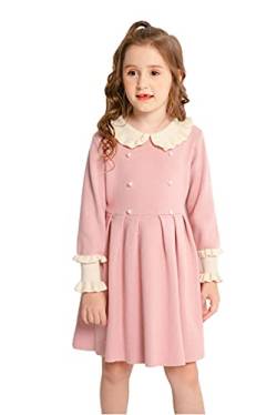 SMILING PINKER Mädchen Pullover Kleid Langarm Rüschen Kragen Rüschenbündchen Strickkleid(5-6 Jahre,Rosa) von SMILING PINKER