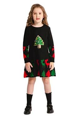 SMILING PINKER Mädchen Pulloverkleid Weihnachten Festlich Kleider Casual Langarm Strickkleider Sweater Kleid(Schwarz,3-4 Jahre) von SMILING PINKER