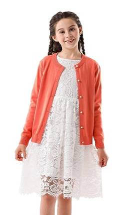 SMILING PINKER Mädchen Strickjacke Basic Kinder Cardigan Lange Ärmel Schule Strickware(Orange,12-13 Jahre) von SMILING PINKER