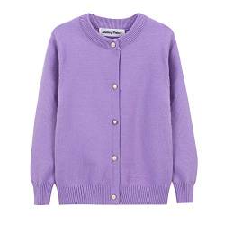 SMILING PINKER Mädchen Strickjacke Basic Kinder Cardigan Lange Ärmel Schule Strickware(Violett,12-13 Jahre) von SMILING PINKER