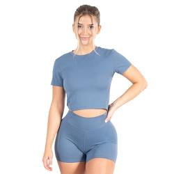 SMILODOX Damen Crop T-Shirt Advance Pro - Regular Fit Kurzarm Oberteil mit Rundhals, Größe:M, Color:Blau von SMILODOX