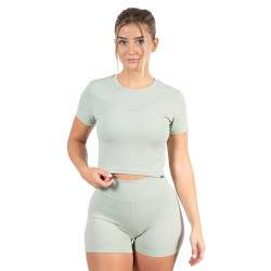 SMILODOX Damen Crop T-Shirt Advance Pro - Regular Fit Kurzarm Oberteil mit Rundhals, Größe:S, Color:Grün von SMILODOX
