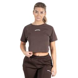 SMILODOX Damen Crop T-Shirt Althea - Regular Fit Kurz Arm Oberteil mit Rundhals, Größe:M, Color:Braun von SMILODOX