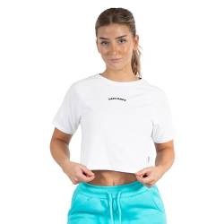 SMILODOX Damen Crop T-Shirt Althea - Regular Fit Kurz Arm Oberteil mit Rundhals, Größe:M, Color:Weiß von SMILODOX