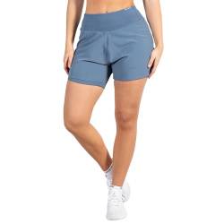 SMILODOX Damen Shorts Advance Pro 2in1 - Kurze Hose im Shapes Fit mit hohem Bund, Größe:L, Color:Blau von SMILODOX