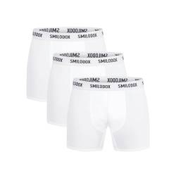 SMILODOX Herren Boxershorts 3er Set - Unterhosen im Shaped fit mit normalem Bund Set Herren Unterhosen Marken Herrenunterhose Herren-Boxershorts Gute Passform, Größe:L, Color:White von SMILODOX