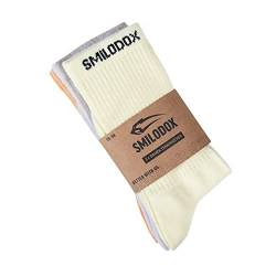 SMILODOX Unisex Tennissocken High Cut 3er Pack Multicolor für Sport und Freizeit aus Baumwolle - Accessoire mit Print, Size:35-38,Color:Flieder/Gelb/Aprikose von SMILODOX