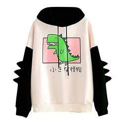 Damen Dinosaurier Hoodie Sweatshirt Langarm Niedlich Kawaii Dino Hoodie Pullover Crop Top Cartoon Bedruckte Kleidung Mädchen Teen Kleidung Streetwear Sommer (Farbe: Ablack, Größe: XXL) von SMIMGO