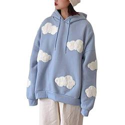 Damen Kawaii Wolken Hoodies Pullover Sweatshirt Casual Pullover Top Strickwaren Kleidung für Junioren Mädchen Frühling Herbst (Farbe: Blau, Größe: XL) von SMIMGO