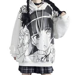 Frauen Anime Hoodie Sweatshirt Oversized Pullover Kawaii Japanische Kleidung Niedliche Tops Für Teen Mädchen Streetwear Frühling, weiß, L von SMIMGO