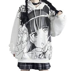 Frauen Anime Hoodie Sweatshirt Oversized Pullover Kawaii Japanische Kleidung Niedliche Tops Für Teen Mädchen Streetwear Frühling, weiß, M von SMIMGO