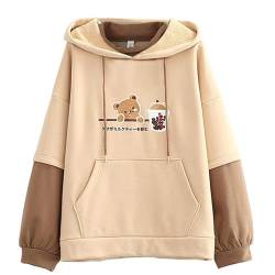 Kawaii Tier Hoodies Sweatshirt Pullover Crop Top Teen Mädchen Langarm Niedlich Bequem Bär Hoodie Pullover Freunde Dinosaurier Kleidung Outfit(Farbe: A-Khaki, Größe: Einheitsgröße) von SMIMGO