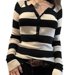SMIMGO Argyle Plaid Y2k Strickpullover Pullover Oversized Vintage Braun V-Ausschnitt Pullover Sweater Gestrickte Ästhetische Kleidung für Frauen, Neu B4, L von SMIMGO