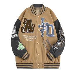 SMIMGO Damen Knopfleiste Bomberjacke Vintage Sweatjacke mit Reißverschluss Y2K College Baseball Sportjacke Patchwork Mantel Herbst Streetwear (Farbe: C2, Größe: XL) von SMIMGO