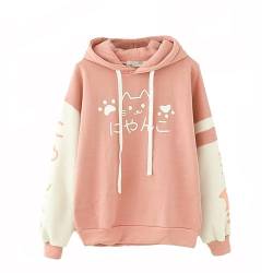 SMIMGO Kawaii Niedliche Katze Anime Mha Hoodie Ästhetische Kleidung mit Ohren Rosa Flauschige Pusheen Mädchen Hoodie T Shirts Japanische Mode Kleidung Pullover Tops (Farbe: Rosa, Größe: Einheitsgröße) von SMIMGO