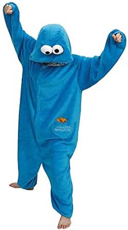 SMITHROAD Jumpsuit Tier Karton Fasching Halloween Kostüm Sleepsuit Cosplay Fleece-Overall Pyjama Schlafanzug Erwachsene Unisex Nachtwäsche (L, Blau) von SMITHROAD
