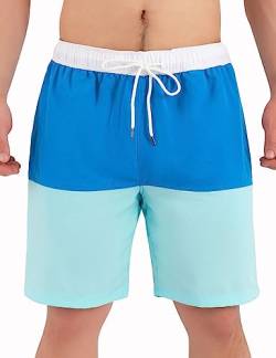 SMONTY Badehose Herren Schnelltrocknende Shorts, Herren Sport Shorts mit Hosentasche und Kordelzug, verwendet für Surfen, Urlaub am Meer und Schwimmbad(Blau Cyan, L) von SMONTY