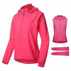 SMTSEC Fahrradjacke Damen Winddicht Wasserdicht 2 In 1 Fahrradweste Mit Abnehmbaren Ärmeln UV-Schutz Laufjacke Fahrrad Regenjacke Reflektierende Atmungsaktive Radjacke Radsport Jacke,Pink-L von SMTSEC