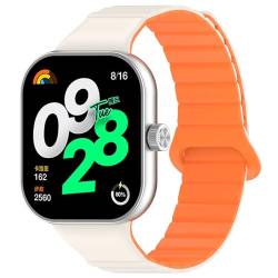 SMYAOSI Armband für Xiaomi Redmi Watch 4/Xiaomi Band 8 Pro, Männer Frauen Silikon Armbänder, Sport Magnetverschluss Armband für Xiaomi Redmi Watch 4/Xiaomi Band 8 Pro Uhrenarmband (Weiß Orange) von SMYAOSI