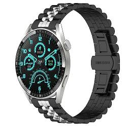 SMYAOSI Edelstahl Uhrenarmband für Aigo GT8 Smartwatch, Ersatz Poliert Metall Matt Gebürstet Armband für Herren Damen Aigo GT8 Strap mit Schmetterlingsschnalle (Schwarz Silber Schwarz) von SMYAOSI
