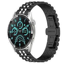 SMYAOSI Edelstahl Uhrenarmband für Aigo GT8 Smartwatch, Ersatz Poliert Metall Matt Gebürstet Armband für Herren Damen Aigo GT8 Strap mit Schmetterlingsschnalle (Schwarz Silber Schwarz-b) von SMYAOSI