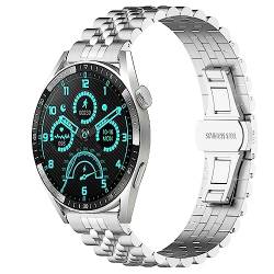 SMYAOSI Edelstahl Uhrenarmband für Aigo GT8 Smartwatch, Ersatz Poliert Metall Matt Gebürstet Armband für Herren Damen Aigo GT8 Strap mit Schmetterlingsschnalle (Silber) von SMYAOSI