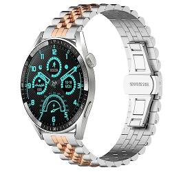 SMYAOSI Edelstahl Uhrenarmband für Aigo GT8 Smartwatch, Ersatz Poliert Metall Matt Gebürstet Armband für Herren Damen Aigo GT8 Strap mit Schmetterlingsschnalle (Silber Roségold Silber) von SMYAOSI