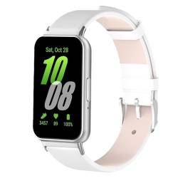 SMYAOSI Leder Armband Kompatibel mit Galaxy Fit 3 (SM-R390), Elegantes Echtes Lederarmband für Galaxy Fit3, Lederarmbänder für Männer und Frauen für Galaxy Fit 3 SM-R390 Smartband (Weiß) von SMYAOSI