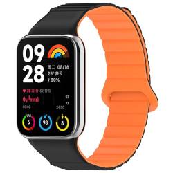 SMYAOSI Magnetverschluss Armband für Xiaomi Band 8 Pro/Xiaomi Redmi Watch 4, Männer Frauen Silikon Armbänder Sport Armband für Xiaomi Band 8/7/6/5/4/3 Uhrenarmband (mi band 76543, Schwarz Orange) von SMYAOSI