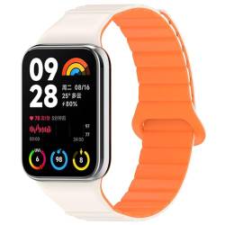 SMYAOSI Magnetverschluss Armband für Xiaomi Band 8 Pro/Xiaomi Redmi Watch 4, Männer Frauen Silikon Armbänder Sport Armband für Xiaomi Band 8/7/6/5/4/3 Uhrenarmband (redmi watch 4, Weiß Orange) von SMYAOSI