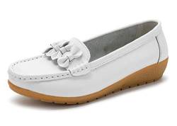 SMajong Damen Mokassins Schuhe Bootsschuhe Bequeme PU Leder Loafers Slip on Freizeitschuhe Flache Fahren Schuhe Slippers 39 EU, Weiß von SMajong