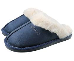 SMajong Lammfell Hausschuhe Damen Herren Flach Home Rutschfeste Slippers Wärme Weiche Plüsch Pantoffel Indoor Hause Slippers Blau 40/41 EU (Sohlengröße 42/43) von SMajong