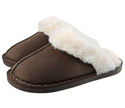 SMajong Lammfell Hausschuhe Damen Herren Flach Home Rutschfeste Slippers Wärme Weiche Plüsch Pantoffel Indoor Hause Slippers Braun 38/39 EU (Sohlengröße 40/41) von SMajong