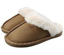 SMajong Lammfell Hausschuhe Damen Herren Flach Home Rutschfeste Slippers Wärme Weiche Plüsch Pantoffel Indoor Hause Slippers Khaki 36/37 EU (Sohlengröße 38/39) von SMajong