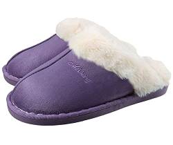 SMajong Lammfell Hausschuhe Damen Herren Flach Home rutschfeste Slippers Wärme Weiche Plüsch Pantoffel Indoor Hause Slippers Lila 36/37 EU (Sohlengröße 38/39) von SMajong