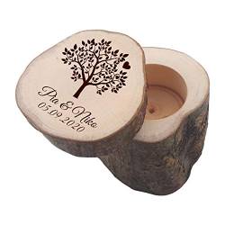Ringkissen/Ringbox aus Holz mit Schiebedeckel + persönlicher Gravur | Hochzeit | Schatulle | Etui für Eheringe (Motiv 02 - Baum) von SNEG